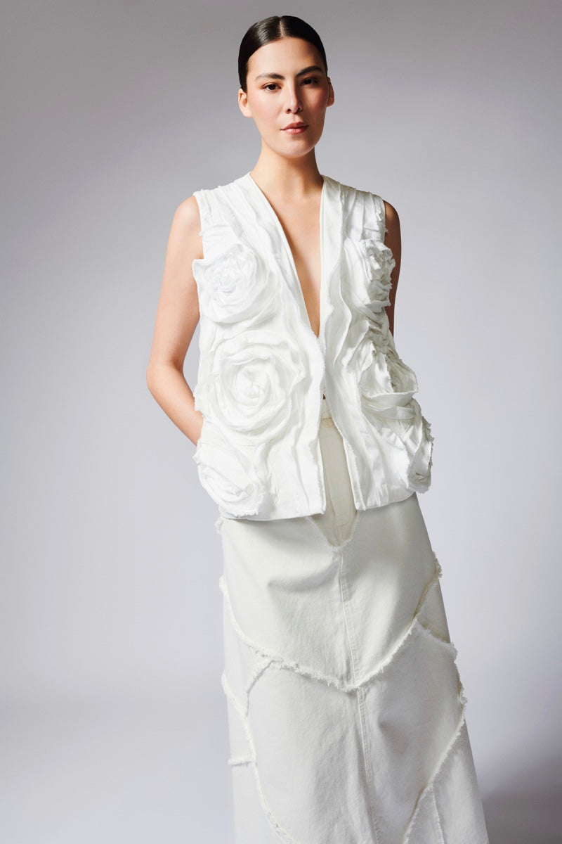 CUTS DENIM SKIRT IN IVORY