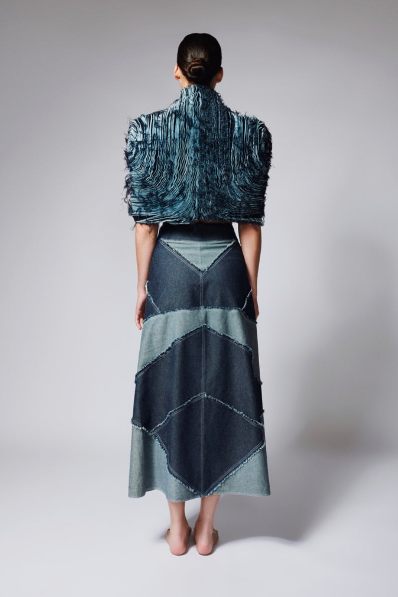 CUTS DENIM SKIRT IN BLUE