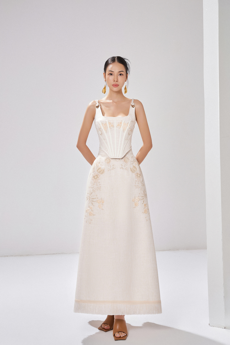 LONDYN A-LINE EMBROIDERED ANKLE LENGTH SKIRT