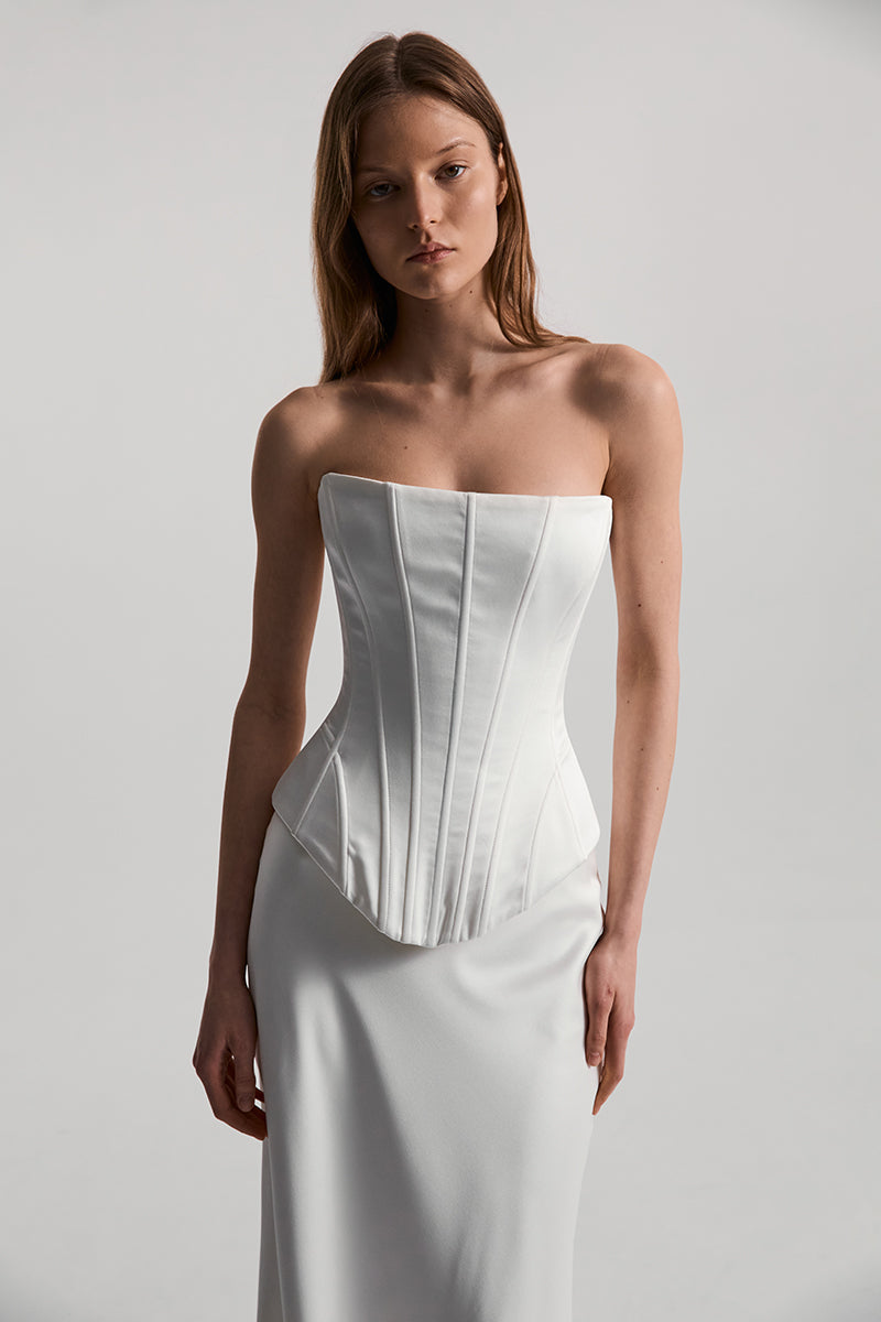 SKIRT WITH TRAIN SATIN IN OFF-WHITE