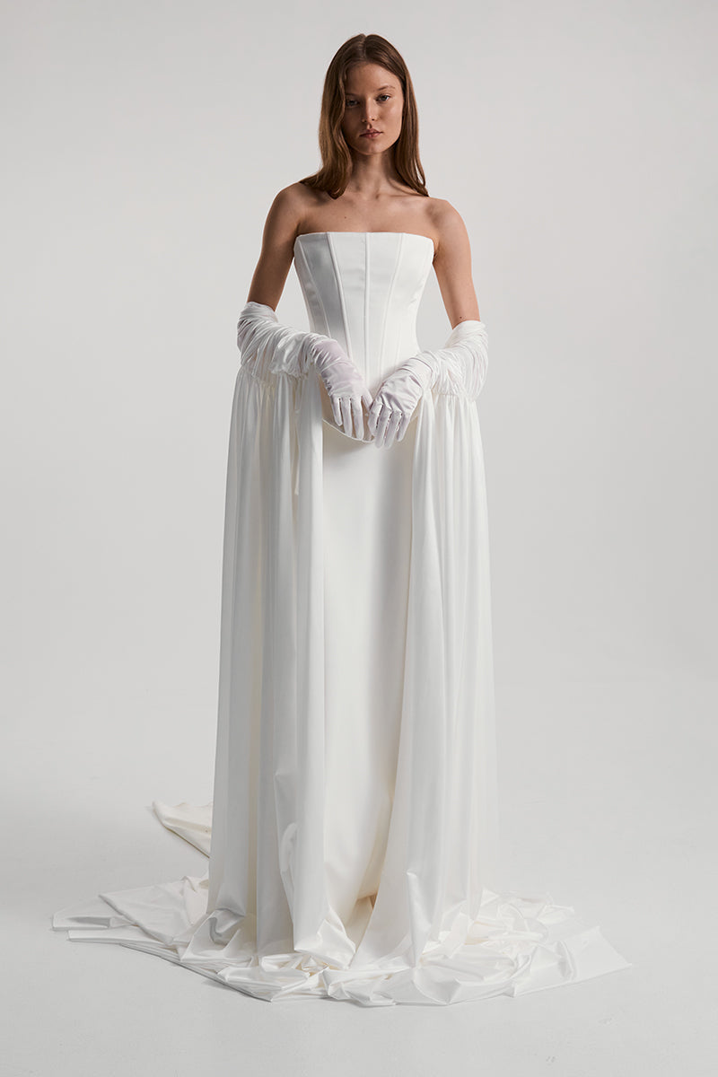 SKIRT WITH TRAIN SATIN IN OFF-WHITE