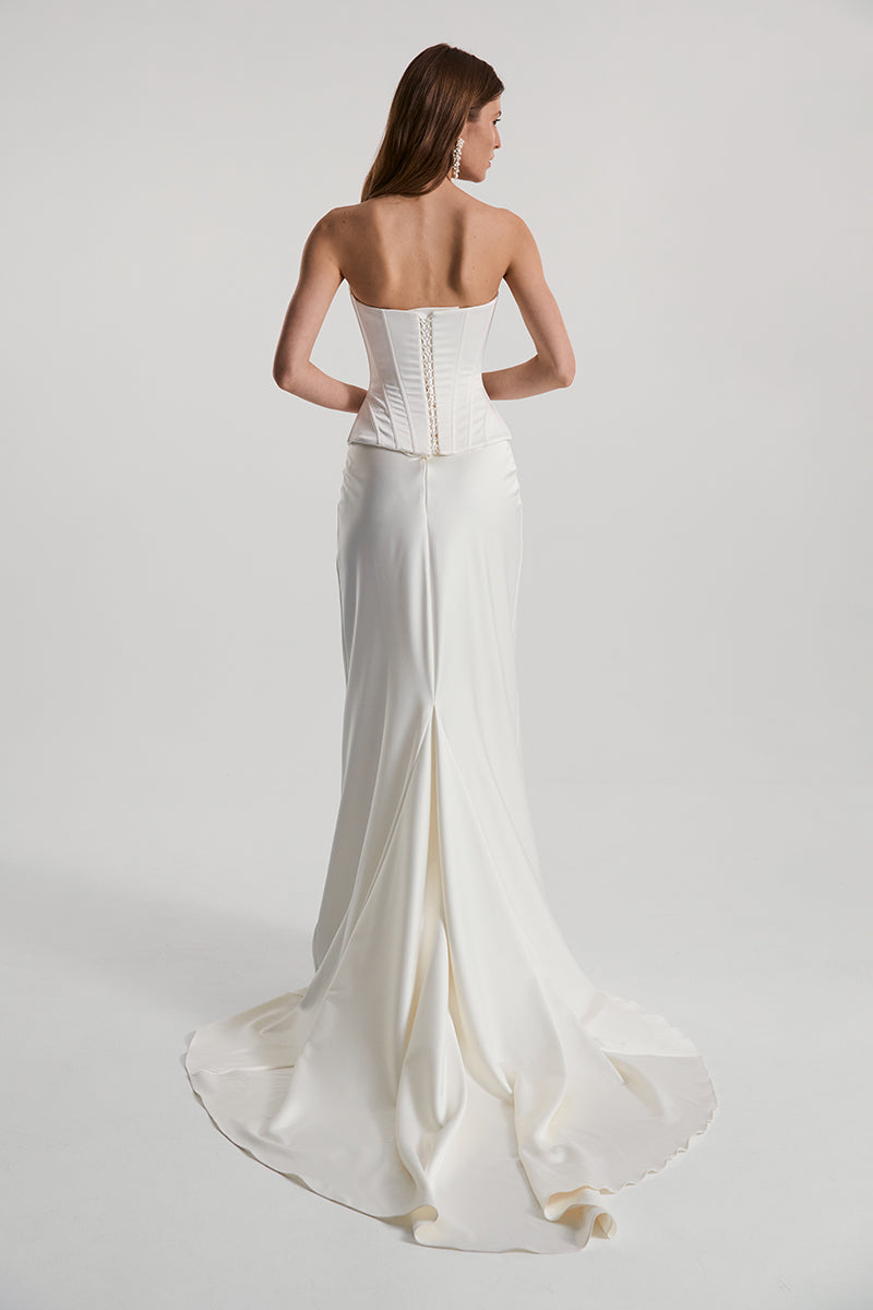 SKIRT WITH TRAIN SATIN IN OFF-WHITE