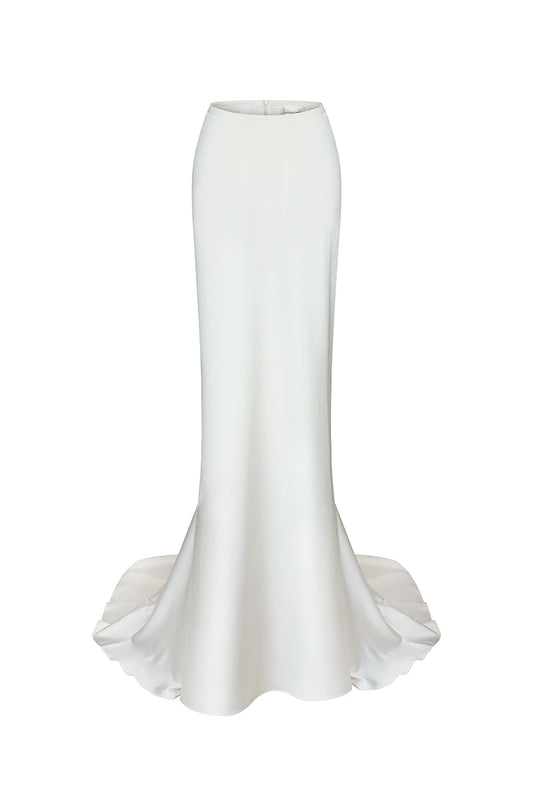 SKIRT WITH TRAIN SATIN IN OFF-WHITE