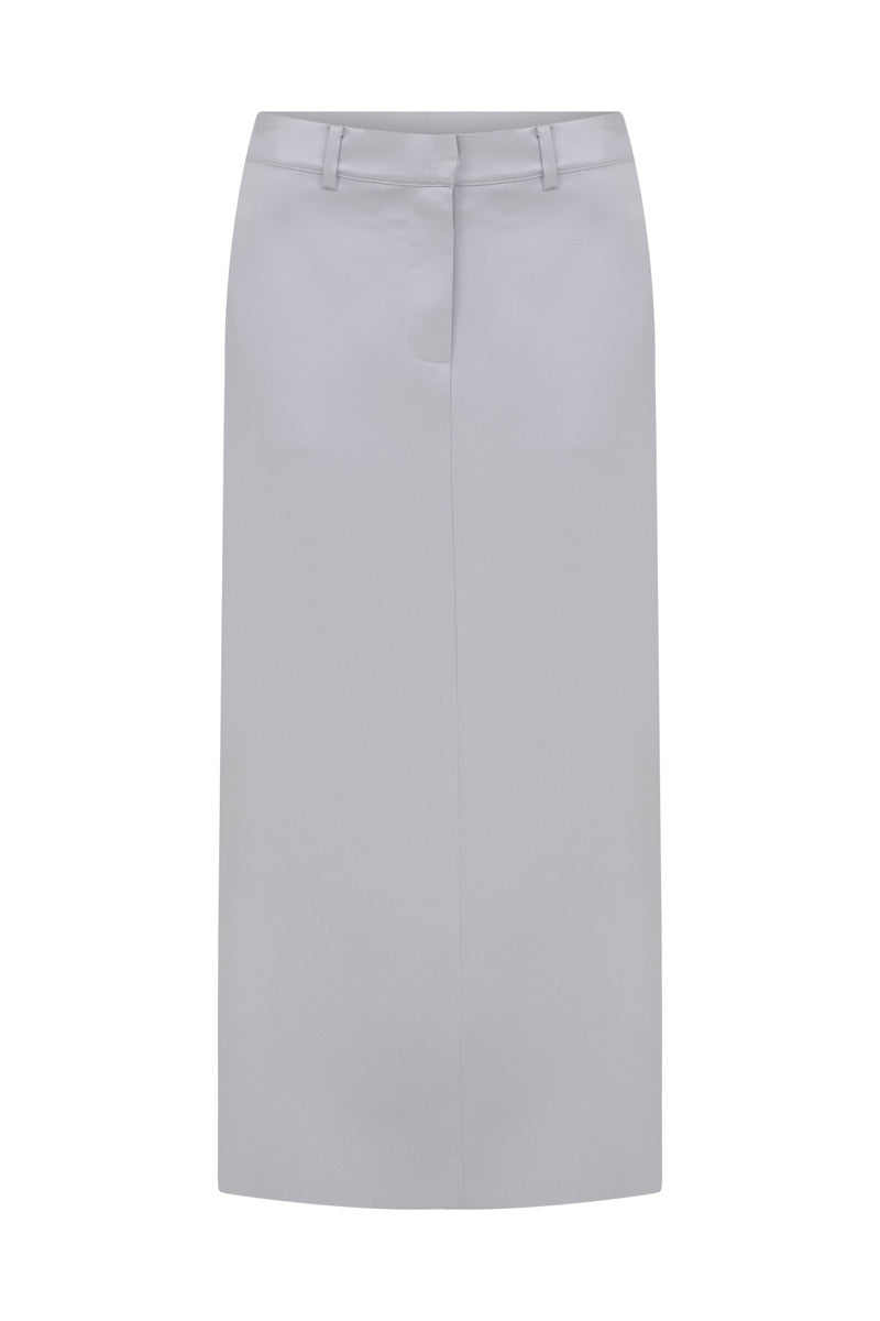 STRUCTURED SILVER SATIN SKIRT