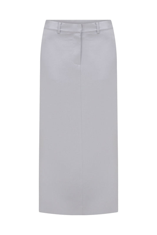 STRUCTURED SILVER SATIN SKIRT