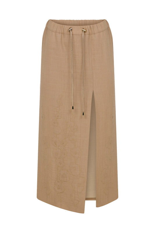 LINEN PENCIL SKIRT WITH EMBROIDERY