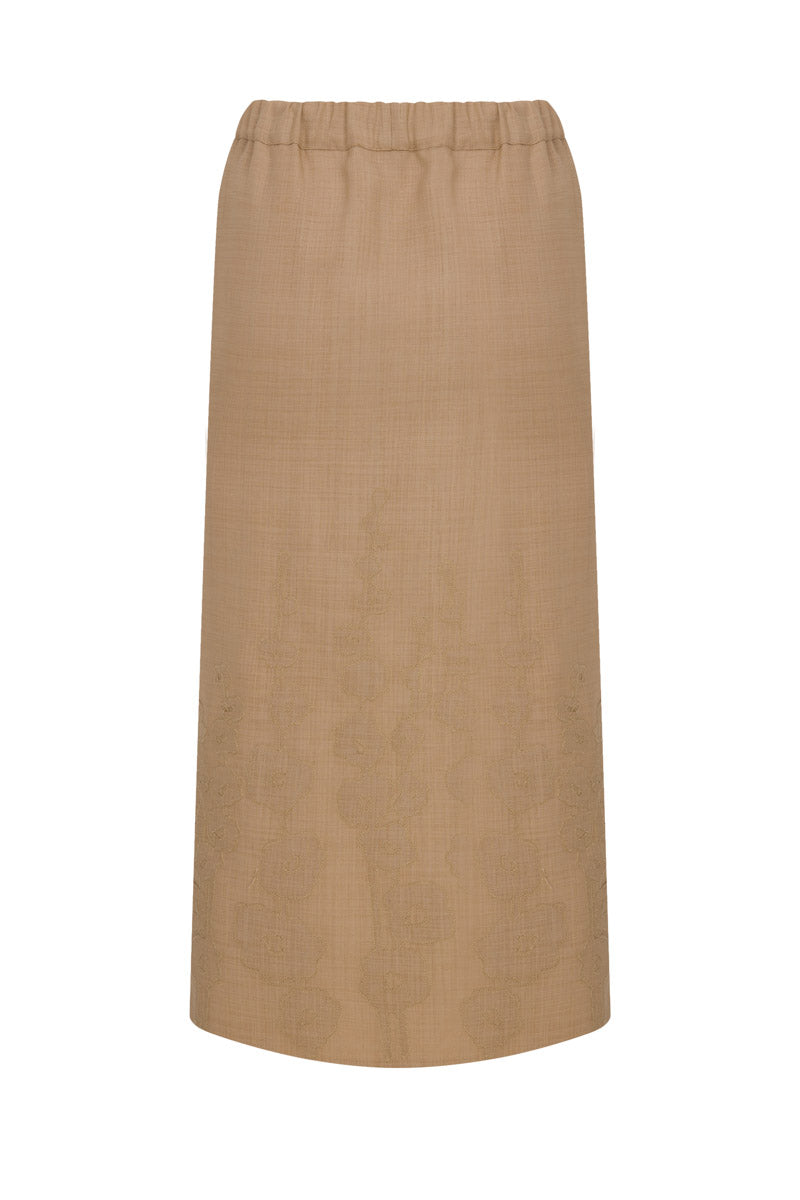 LINEN PENCIL SKIRT WITH EMBROIDERY