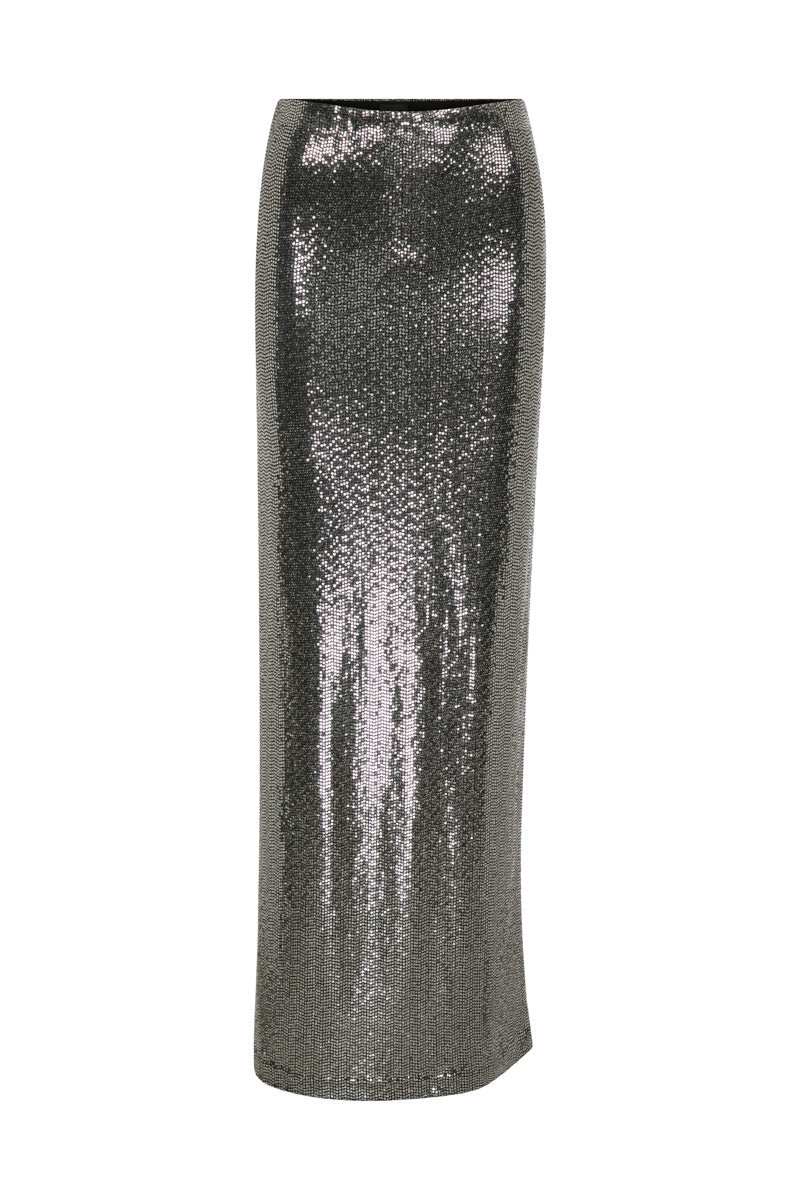 METALLIC MID-RISE MAXI SKIRT
