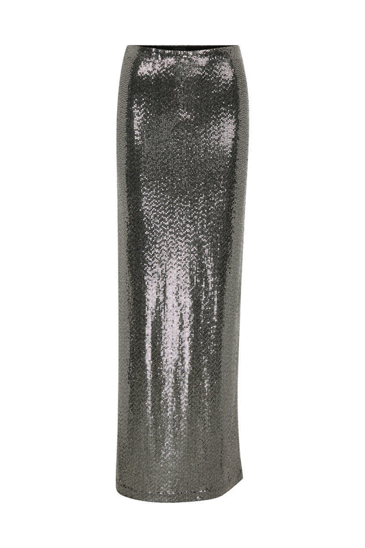 METALLIC MID-RISE MAXI SKIRT