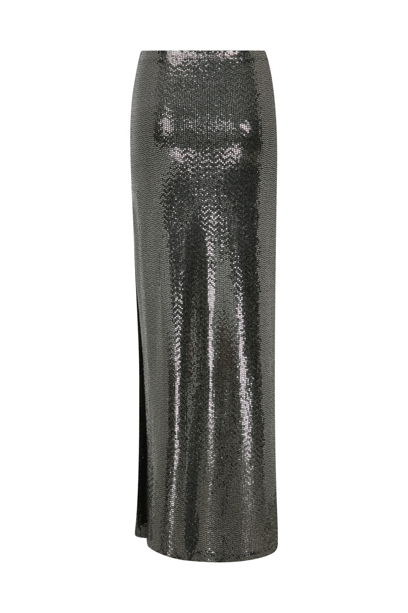 METALLIC MID-RISE MAXI SKIRT